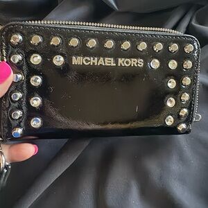 Michael Kors Black Patent Wristlet with Crystal Studs